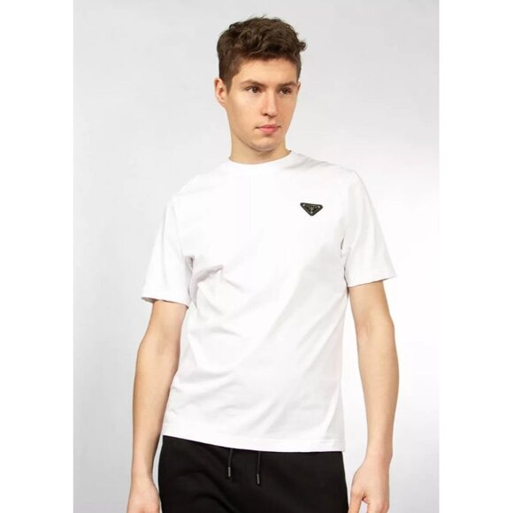 Prada Milano White Logo Patch Crewneck Short Sleeve Casual T-Shirt Men's Medium - Picture 1 of 12